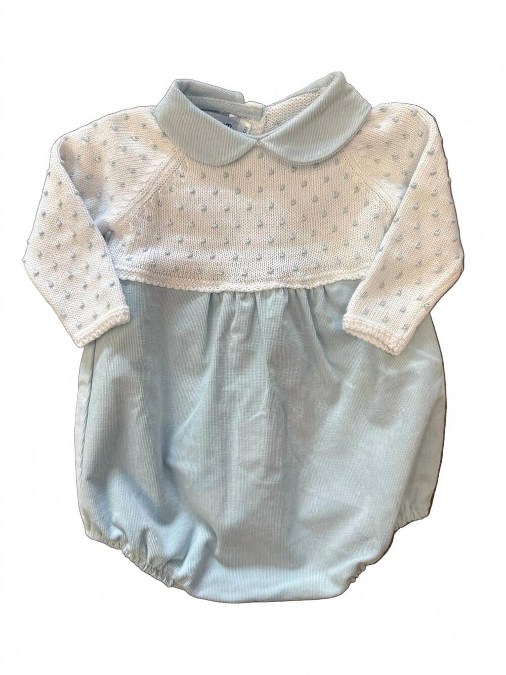NEW MI LUCERO kid's corduroy knit long sleeve bubble onesies in white/blue